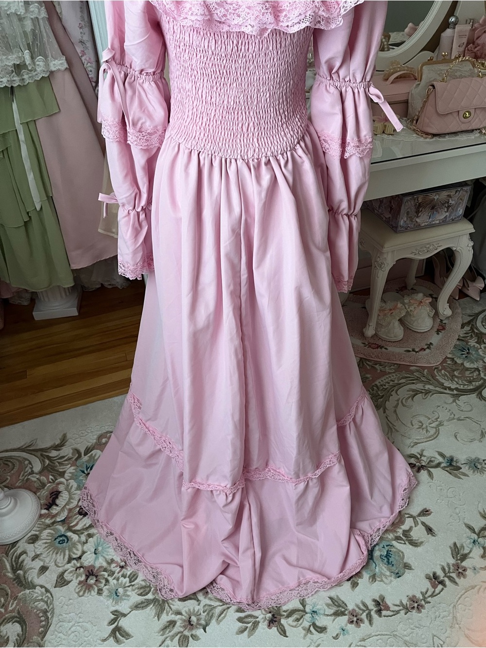 SHEIN Pink Ruffled Lace-Trim Maxi Dress - Picture 8 of 8